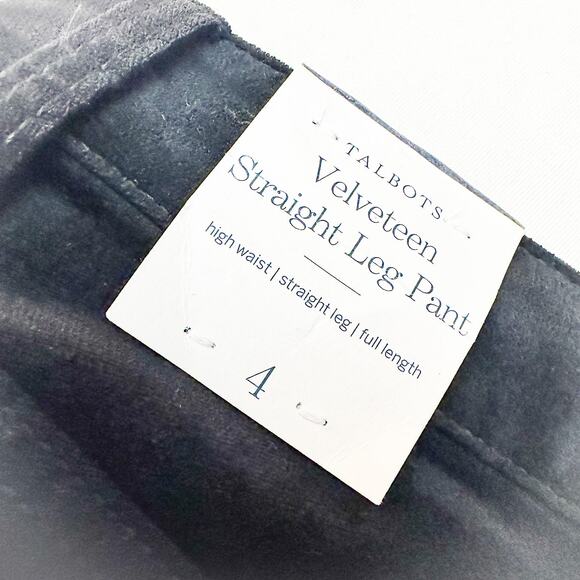 Talbots Velveteen Straight Leg Pant High Waist Full Length Denim Jean Size 4 NWT - Picture 7 of 9